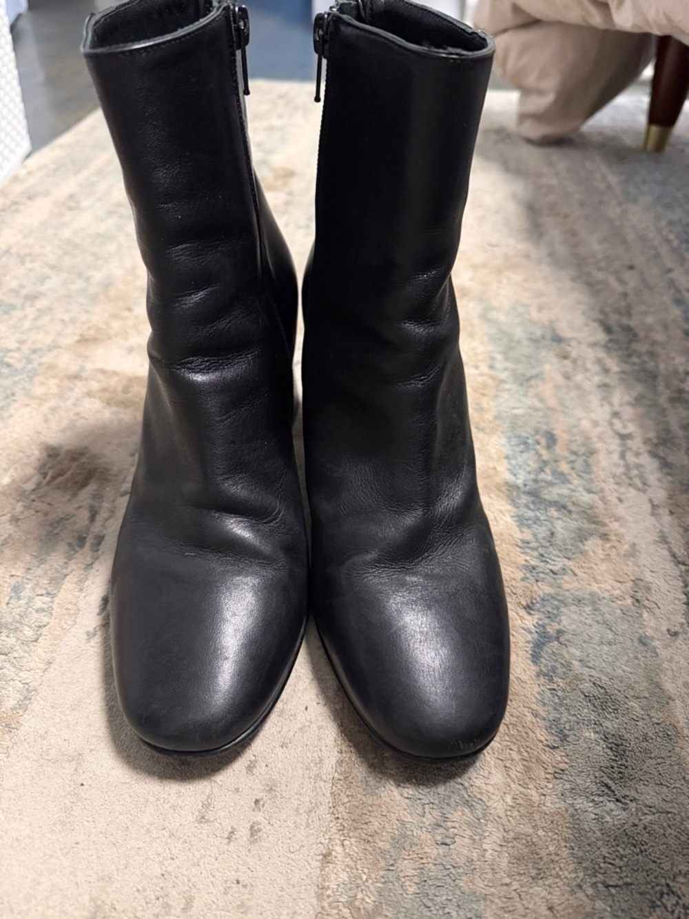 Women's Black Leather Ankle Booties with Side Zip